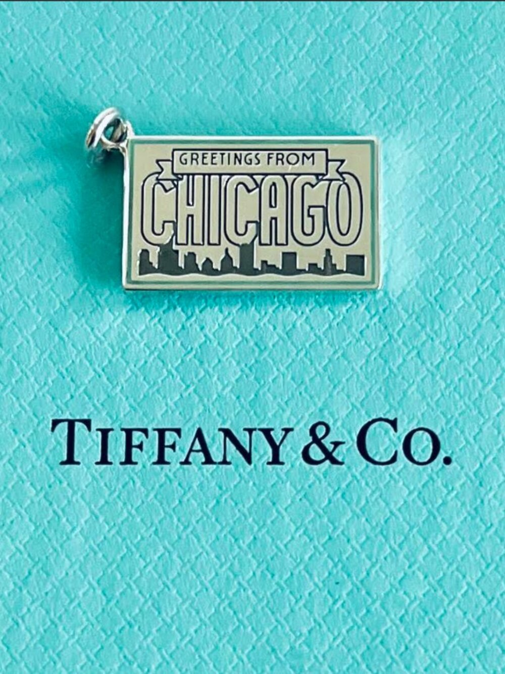 Tiffany & Co. CHICAGO City Postcard Sterling Silver Blue Enamel Trim Charm 🏙️